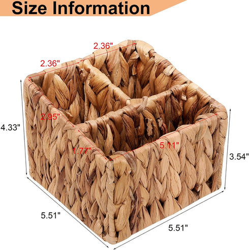 Remote Control Holder Wicker Desk Organizer Divided Storage Basket,Hand Woven Cosmetic Storage Box with 3 Compartments,Water Hyacinth Remote Contr...
