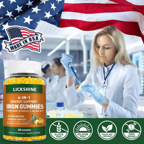 2 Pack Vegan 100MG Iron Supplement Gummies for Women & Men - with Vitamin C, A, B for Adults & Kids - Blood Builder & Energy Support for Iron Defi...