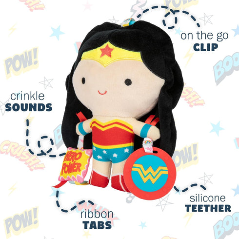 KIDS PREFERRED DC Comics Wonder Woman Multi Sensory Activity Toy with Teethers, Crinkle Textures, and Clip for On The Go Fun for Infant and Baby B...