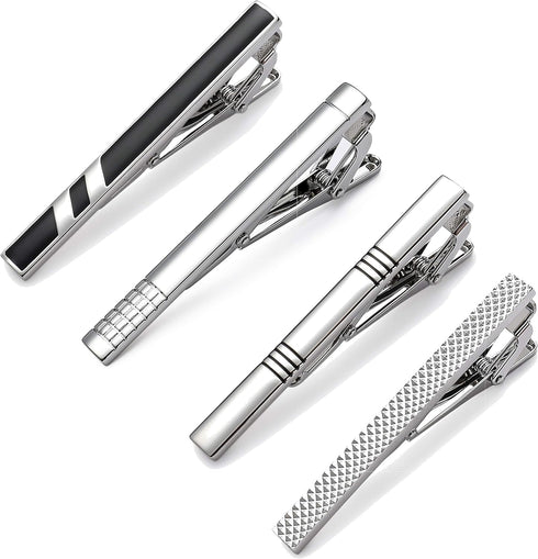 MOZETO Tie Clips for Men, Classic Style Silver Tie Bar Set for Regular Ties Luxury Box Gift Ideas...