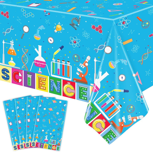 4 PCS Science Party Tablecloth Decorations Mad Scientist Theme Birthday Party Supplies Science Party Tablecloth Rectangular ?51 x 86in Laboratory ...