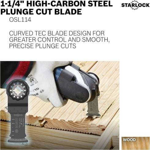 BOSCH OSL114 1-Piece 1-1/4 In. Starlock Oscillating Multi Tool Wood Curved-Tec Bi-Metal Plunge Cut Blade for Applications in Cutting Wood...