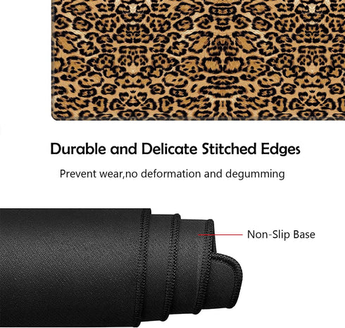 Extended Gaming Mouse Pad with Stitched Edges,Large Non-Slip Rubber Base Mousepad,for Studying Working Office Home,Coffee Cup Coasters,Leopard Pri...