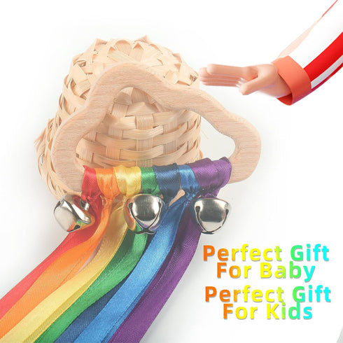 MEROCO Rainbow Hand Kite Toys Bells,Rainbow Ribbon Sensory Toy for Babies 0-6 6-12 Months Montessori Baby Toys Baby Rattle Creative Learning Waldo...