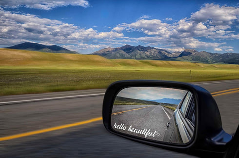 AG- 2 Pack Hello Beautiful Vanity Rear View Mirror Self-Motivation Decal Sticker for Car Windows Mirrors Decals for Women Self-affirmation Decal...