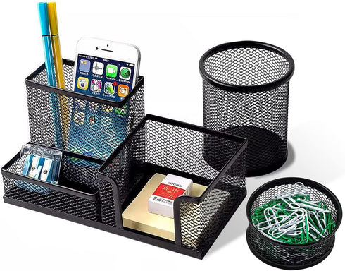 Pen Holder for Desk, Desk Organizers Set-3 Compartments Mesh Pencil Holder with Pencil Pen Cup and Paper Clip holder, Desk Accessories for Marker ...