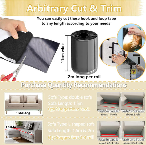 KAEGREEL Couch Cushion Non Slip Pads to Keep Cushions in Place, Multi-Purpose Adhesive Hook and Loop Tape for Sofa Mattress Rugs Furniture with Sm...