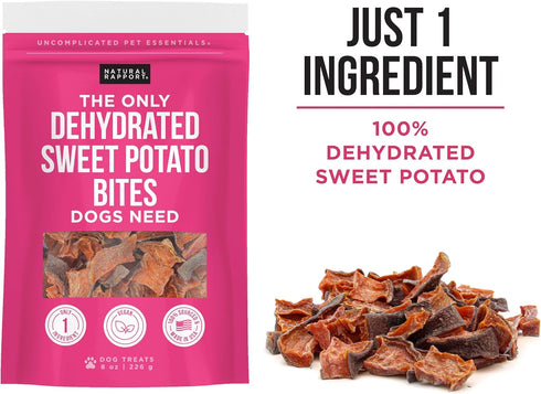 Natural Rapport Sweet Potato Bites - The Only Sweet Potato Treat Dogs Need - 100% Dehydrated Sweet Potato Dog Treats (8 oz)...