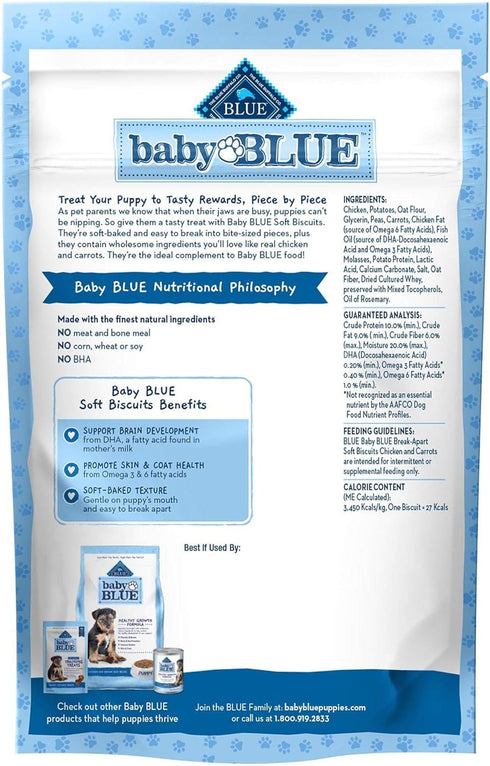 Blue Buffalo Baby BLUE Soft Biscuits with DHA, Natural Dog Treats for Puppies, Great for Training, with Chicken & Carrots, 8-oz. Bag...