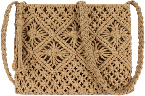 Women Beach Shoulder Bag Woven Crossbody Bag Cotton Crochet Handmade Satchel Handbag Purse Bag for Summer...