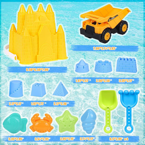 Beach Toys Sand Toys for Kids, Sand Castle Toys for Beach with Dump Truck, Sand Castle Bucket, Sand Molds, Shovel and Rake, Sandbox Toys for Toddl...