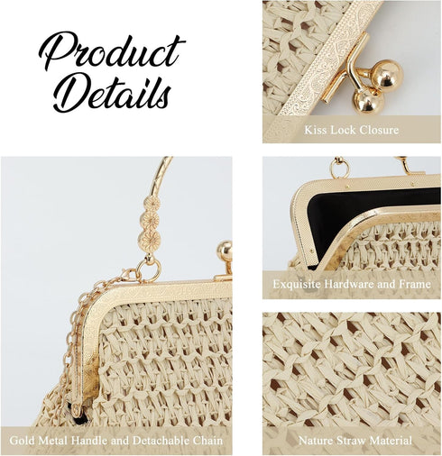 Lanpet Straw Clutch Purses for Women, Summer Evening Handbags, Woven Beach Shoulder Handbags for Party, Prom, Wedding...