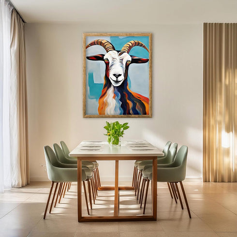 Posterizer 1 pcs- blue oil painting style background and a cute goat-Art for Animal Lovers-Abstract & Modern Art- Decor for Home & Office- unframe...