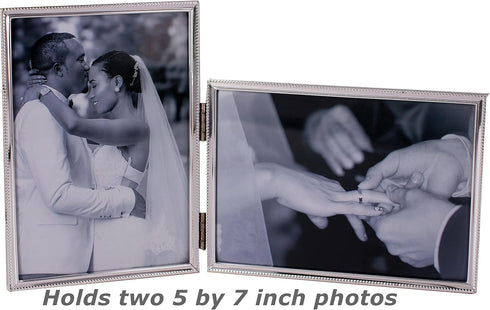 Concise Hinged Double Picture Frame, Silver Plated,Vertical +Horizontal Standing,5 by 7 Inch,Best For Home Or Office Table Decor (silver) …...
