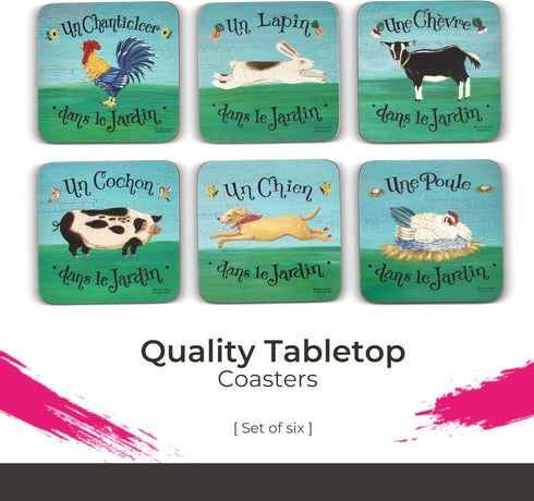 Pimpernel Dans le Jardin Coasters - Set of 6, Cork Backing, Chicken Design, Protect Your Table, Easy to Clean, Charming Kitchen or Dining Accents,...