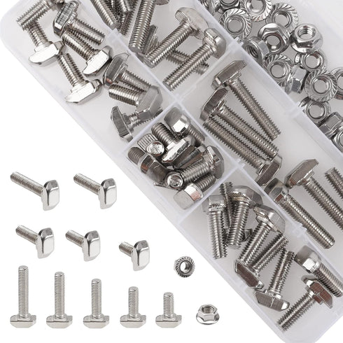 80Pcs Hammer Head T-Slot Drop-in Stud Sliding Bolt Screw Nut Assortment Kit, for European Standard Aluminum Profile (M5-20 Series)...