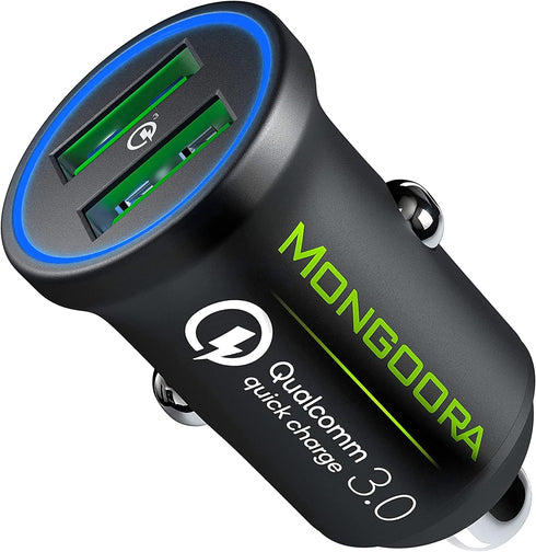 Car Charger Adapter - Metal, Portable, 3.0 Car Chargers with Dual USB Ports and Fast Charging Technology - Compatible with iPhone, iPad, Samsung G...