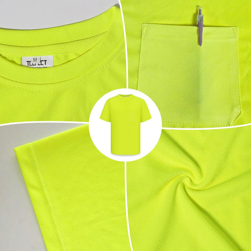 TCCFCCT Hi Vis Shirts for Men Class 3 High Visibility Shirt with Pocket, Short Sleeve Construction Work Shirts with Reflective Strips, Durable Ref...