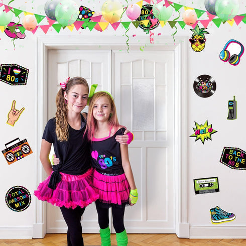 Blulu 80s Party Decorations, 80s Theme Birthday Party Supplies Banners Door Cover Photo Booth Props Hip Hop Backdrop Table Background...