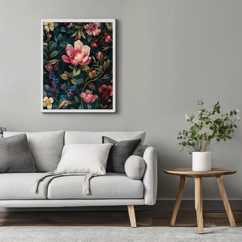 Posterizer 1 pcs-pink and blue flowers with dark background-Floral & Botanical Art-Abstract & Modern Art-Decor for Home & Office- UNFRAMED Wall Ar...