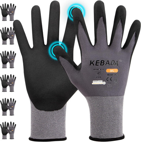 W2 Work Gloves for Men and Women, Touchscreen Working Gloves with Grip, Nitrile Coated Work Gloves for Gardening, Package Handling, Stretchy Glove...