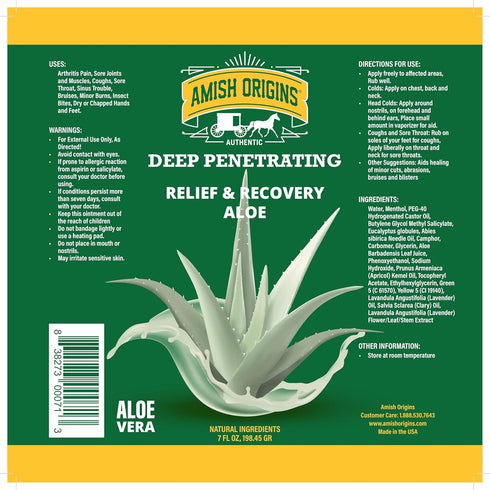 Amish Origins Deep Penetrating Joint & Muscle All Natural Therapy Aloe Cream 3.5 oz Pump, with Aloe for Sore Muscle Shooting, Mosquito Bites Itchi...