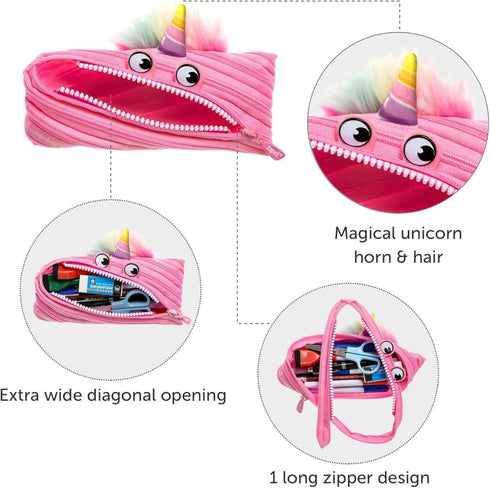 ZIPIT Unicorn Pencil Case for Girls | Pencil Pouch for School, College and Office | Cute Pencil Bag (Pink)...
