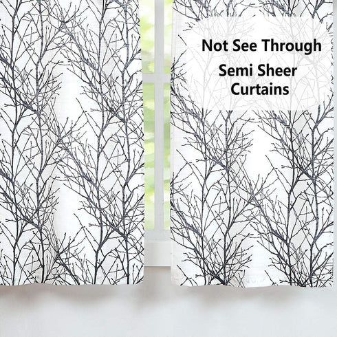 FMFUNCTEX White Black Kitchen Curtains for Bathroom Tree Branch Print Small Tier Curtains 22" x 24" Cafe Curtain Set, 2 Panels...