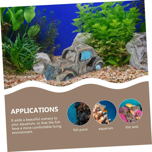 Car Wreck Decoration Underwater Imitation Car Fish Tank Ornament Car Aquarium Ornament Fish Tank Wreck Car Aquarium Decorations Reptile Cave Hut S...