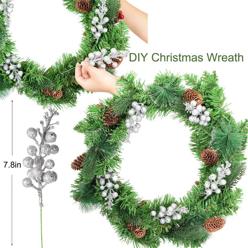 Lvydec 16pcs Christmas Glitter Berries Stems Clearance, 7.8" Artificial Christmas Picks for Christmas Tree Ornaments, DIY Xmas Wreath, Crafts, Hol...