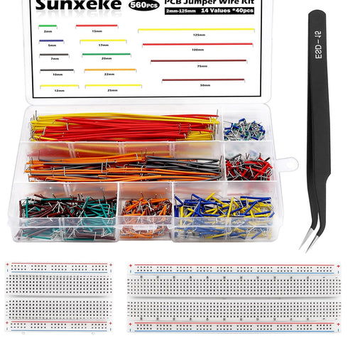 560Pcs Breadboard and Jumper Wire kit PCB Circuit Board Assortment 14 Different Lengths with Tweezers,breadboard and Plastic Box...