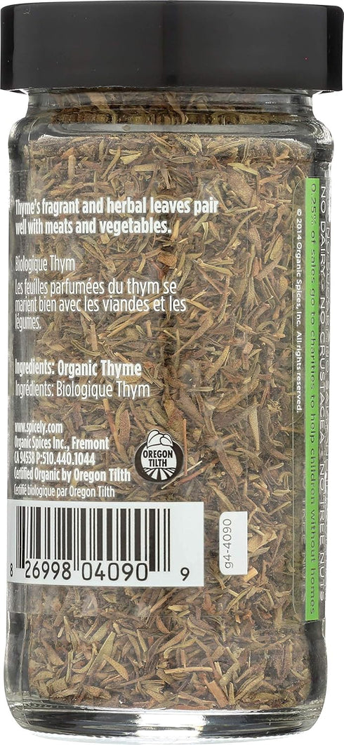 Spicely Organic Thyme 0.60 Ounce Jar Certified Gluten Free...
