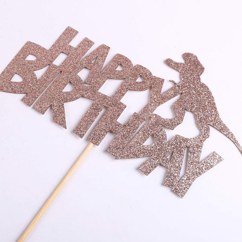 happy birthday cake topper rose gold glitter dinosaur cake topper boy and girl dinosaur theme birthday party cake decoration...