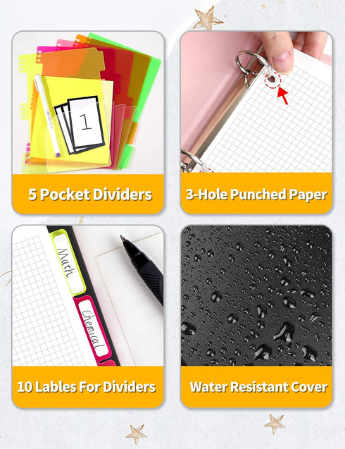 SUNEE Graph Paper Notebook - 300 Pages, 5 Subject, 8.2"x10.8", 5 x 5mm Grid, 5 Pocket Colored Dividers, 3-Hole Punched Quad Paper for Math, Engine...