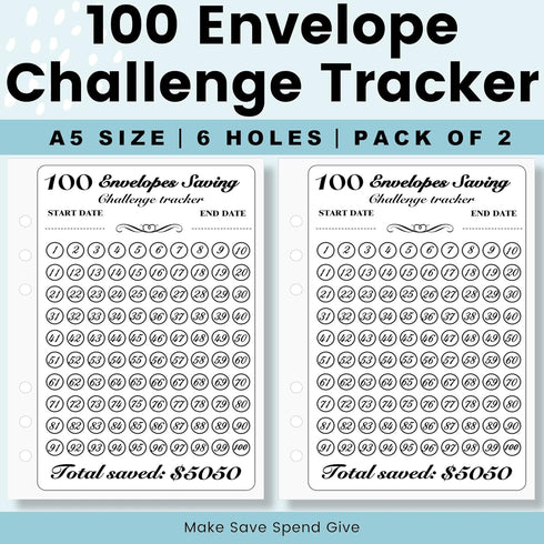 100 Envelopes Money Saving Challenge Binder, Easy and Fun Way to Save $5,050, A5 Budget Book with Cash Envelopes Kit,Black,White...