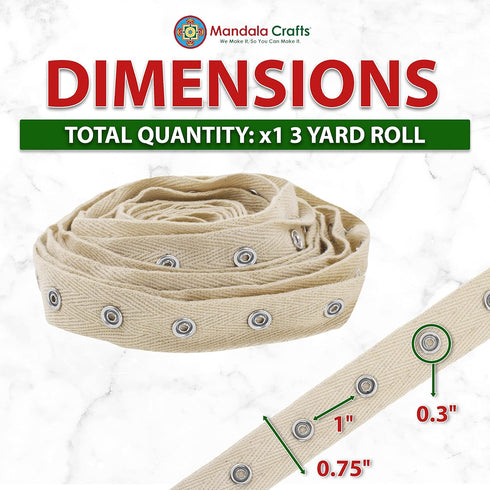 Mandala Crafts Metal Snap Tape for Sewing by Yard Snap Buttons for Clothes - Sew on Snaps Strips Fastener Tim for Clothing - 3 Yds Cotton Cream Sn...