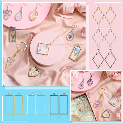 Inbagi 180 Pieces Open Bezels for Resin Jewelry Making Kit Hollow Frame Pendants Resin Craft Assorted Geometric Frame Charms for Resin Casting Nec...