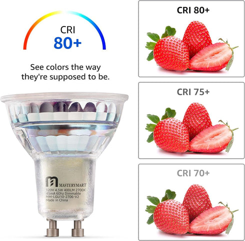 MASTERY MART LED GU10 LED Light Bulbs, 50 Watt Halogen Equivalent, 4.5W Dimmable, MR16 Spot G10 LED Flood Light Bulbs Replacement for Recessed Tra...