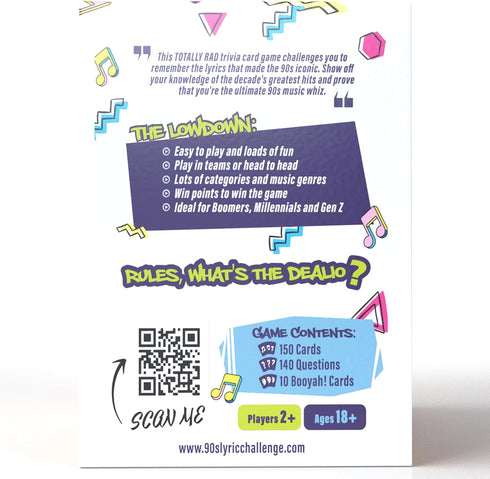 90's Song Lyric Game - Fun Music Trivia Game for Adults, for Music Lovers, Ideal for Millennials, Gen X...