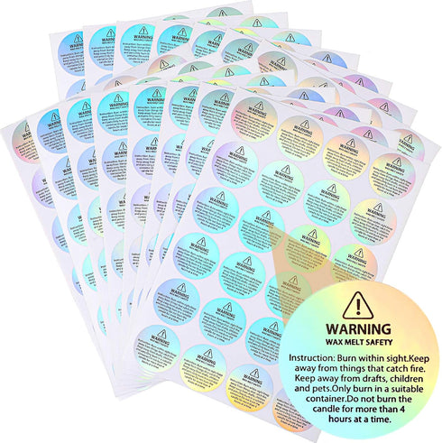 Holographic Candle Warning Labels Candle Jar Container Stickers Wax Melting Safety Stickers for Jars Tins Containers Making Supplies(240 Pieces)...