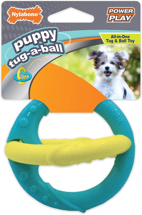 Nylabone Power Play Puppy Tug-a-Ball - Puppy Tug Toy - Interactive Puppy Enrichment Toys - Puppy Must Haves (1 Count)...