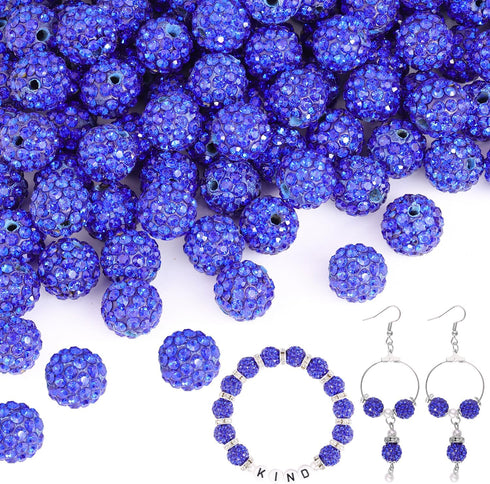 150pcs 10mm Rhinestone Beads for Crafting, Dark Blue Shiny Round Shamballa Disco Ball Beads Bulk, Fancy Sparkle Crystal Clay Bead for Necklace Bra...