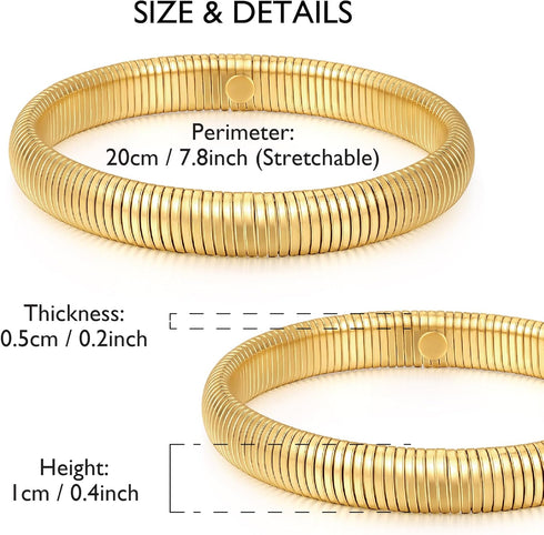 3 pcs Chunky Gold Bracelet Bangle Adjustable Wide Wristband Bracelets Set 18K Gold Plated Stretch Bangles for Women Men Trendy...