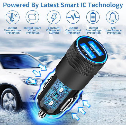 USB Car Charger, Rombica 3Pack 4.8A USB Car Charger Fast Charging Adapter, Dual USB Car Power Cigarette Lighter Charger for iPhone 15 14 13 12 11 ...