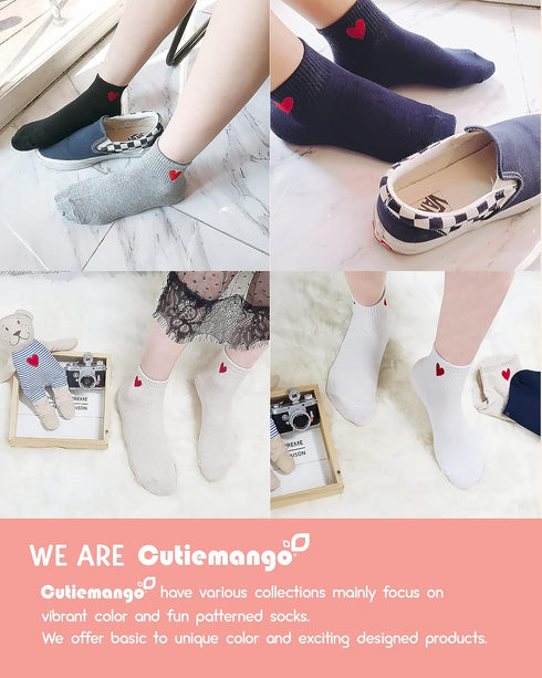 CUTIE MANGO Women's Heart Print Cotton Crew Socks Sneaker Ankle Novelty Casual Soft Cute Lovely Crazy Fun...