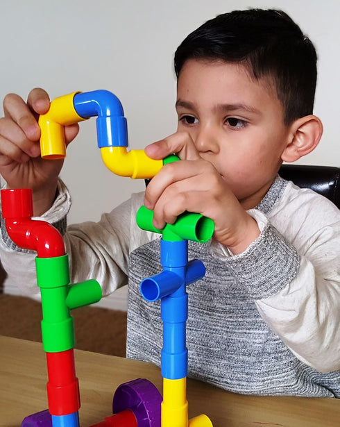 Skoolzy STEM Learning Pipe Tube 29 Piece Toys_and_Games Set, Educational Construction Building Blocks for ADHD & Autism for Baby, Kid Includes Whe...