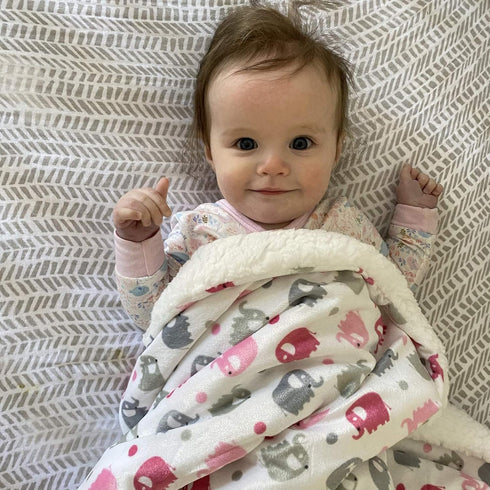 EVERYDAY KIDS Large Ultra Soft Gray and Pink Elephant Minky Baby Blanket for Girls Mink and Sherpa Toddler and Baby Girl Blanket Measures 30 x 40”...