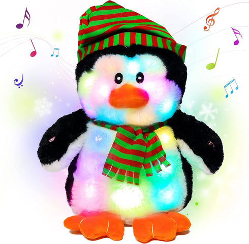 Cuteoy Penguin LED Musical Stuffed Animal Light-up Singing Plush Adjustable Volume Lullaby Plushies Birthday Christmas Toy Gifts for Kids Toddler ...