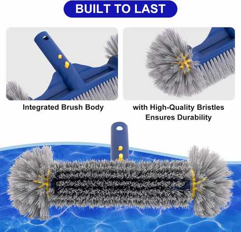 Pool Brush with Round Ends, Premium Pool Brushes for Cleaning Pool Walls & Tiles, 12.5'' Pool Brush Head for Inground Pools/above Ground Pools, Sp...
