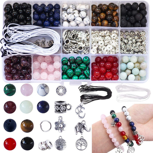 Colle 418Pcs Stone Jewelry Making Kit, Crystal Stone Bracelet Making Kit, Crystal Natural Stone Healing Beads for Jewelry Making, Bracelet Making ...